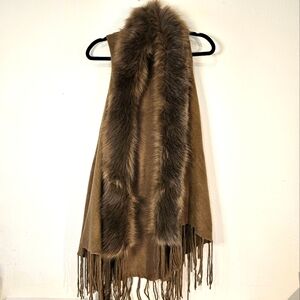 Womens Vest Faux Fur Drapey Fringe Oversized Boho Western Cowboy Cozy Winter OS